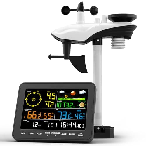 Govanli Weather Stations Wireless Indoor Outdoor, Home Weather Station with Rain Gauge Outdoor for Temperature, Humidity, Forecast, Pressure, Moon Phase and Alarm Clock for Patio, Bedroom(No WiFi)