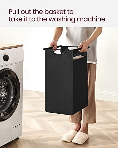 VASAGLE Laundry Hamper, Laundry Basket, Laundry Sorter with 2 Pull-Out and Removable Bags, Shelf, Metal Frame, 2 x 12.1 Gallons (46 L), 28.8 x 13 x 28.4 Inches, Ink Black and Rustic Brown UBLH201B01 8
