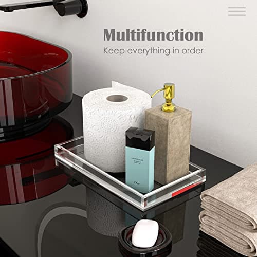 Cilinta Vanity Tray 8mm Thicken Clear Acrylic Organizer Tray 10.5 * 6" for Bathroom Sink Countertops, Dresser Tops, Toilet, Perfume, Soap, Rings, Earrings and Necklace Small Decorative Tray for Home 5