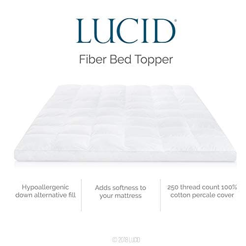 LUCID 3 Inch Fiber Bed Mattress Topper – Ultra Plush Down Alternative – Soft Pillow Top – Breathable Cotton Percale Cover, Twin XL, White 5