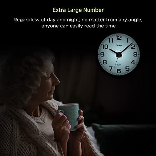 WallarGe Night Light Wall Clock for Bedroom - Silent Lighted up Wall Clock Glow in The Dark, Battery Operated for Living Room/Kitchen, Easy to Read Large Digital Display, 12 Inch 7