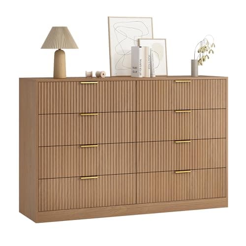 Sscaktu 8 Drawer Dresser for Bedroom, Modern Fluted Double Dresser, 55" Wide Chest of Dressers, Mid Century Wooden Beside Table for Closet, Living Room and Entryway, Natural 10