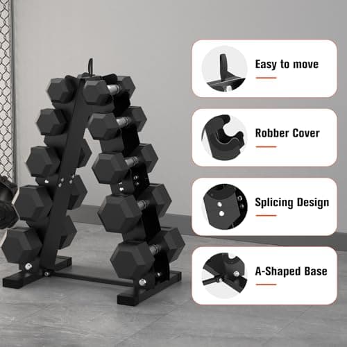 DERACY Dumbbell Rack Stand Only, Heavy Duty A-Frame Dumbbell Storage Rack, 5 tier Steel Dumbbell Holder for Home Gym Space Saver 7