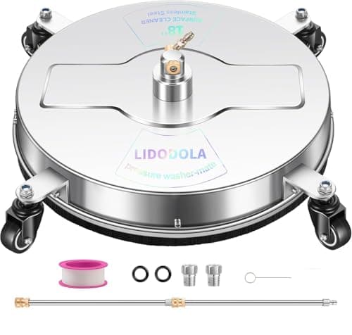 18" Pressure Washer Surface Cleaner with 4 Wheels - Stainless Steel Surface Cleaner for Pressure Washer Attachment for Concrete, Patio, Sidewalk, Deck, Driveways and Daily Washing - PWS 18