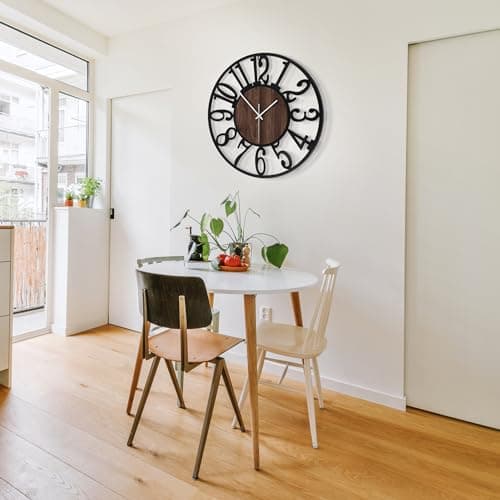 1st owned Wall Clock for Living Room -13" Silent Non Ticking,Battery Operated,Black Metal, Antique Wood Clocks for Farmhouse,Dining Room,Bedroom,Kitchen Clock Wall Decor- Arabic Numerals 6