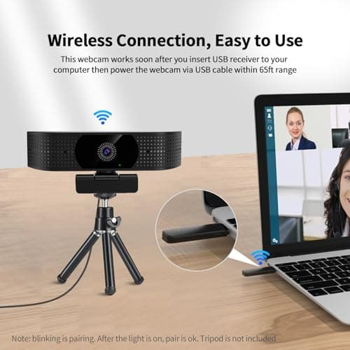 1080P Wireless Webcam for PC, Webcam with Noise-reducing Mic, 92°FOV，360° Rotation, Plug and Play, Wireless Camera Works with Skype, Zoom for indoor and outdoor Conference meetings, video calls 8