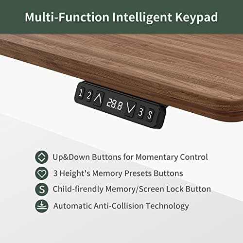 FEZIBO L Shaped Standing Desk with Arc LED & Power Outlet, Exclusive Uprated 3 Motors Support 330LBS, Electric Height Adjustable L Shaped Desk with Large Monitor Stand, for Gaming Office, Black Walnut 9