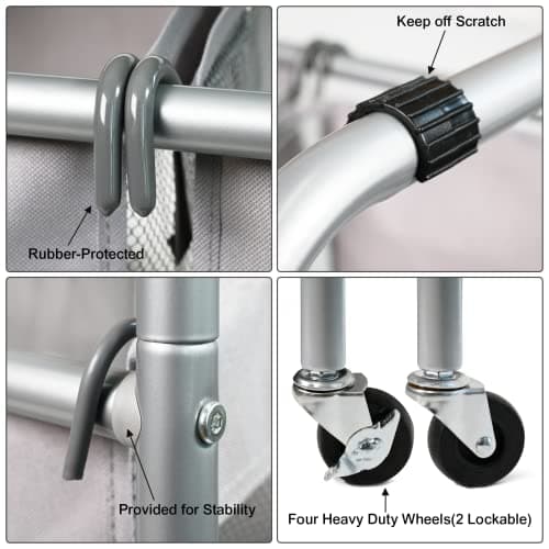 3 Bags Laundry Sorter Cart, Heavy Duty Rolling Laundry Hamper Sorter with Ironing Board(Grey) 6