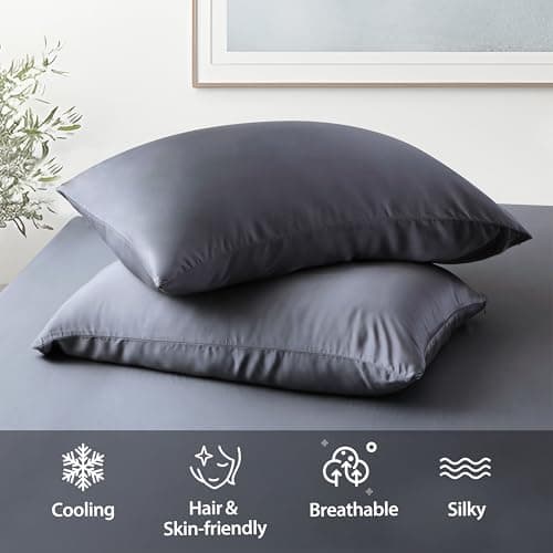2 Pack Cooling Pillow Cases,Viscose Derived from Bamboo Pillow Protectors King Size Set of 2, 400 Thread Count Soft Silky Breathable Summer Pillow Cover with Zipper Hidden (2PCS, Darkgrey, King) 5