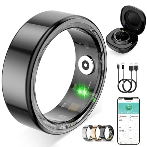 ZBNMY Smart Ring for Women Men,Fitness Tracker Ring with Heart Rate, Sleep Monitoring, Blood Oxygen, Step Counting for iOS and Android, No Subscription Fee, Waterproof(Black, 9)