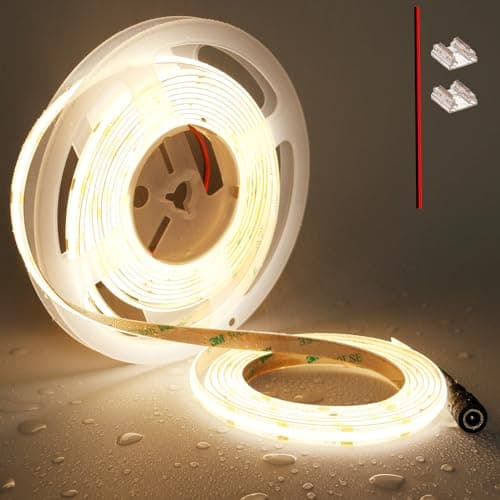 TOPAI 12V COB LED Strip Light 3000K Warm White Waterproof IP65 480LEDs/M Super Bright 4000Lm CRI>90 16.4ft/5M Dotless High Density Cuttable Flexible for Cabinet Home DIY Lighting Projects