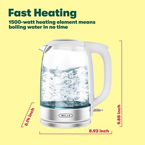 bella Electric Kettle and Water Boiler, 1.7L - Cordless Clear Glass LED Color Changing Portable Tea Pot with Auto Shut Off & Boil Dry Protection, White 7