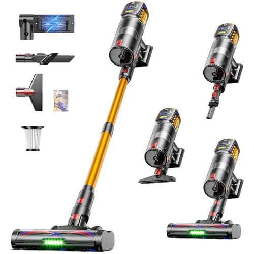 Cordless Vacuum Cleaner,55KPa 650W 65Mins Vacuum Cleaners for Home,Stick Vacuum with LED Display Anti tangle Brush and Self Standing Design,Vacuum Cleaner for Hardwood Floors,Carpet,Pet Hair,Car