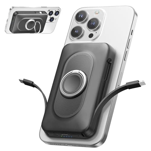 WASTDE Magnetic Power Bank 20000mAh, Wireless Powerbank Fast Charging, 4-in-1 Portable Charger with USB-C/iOS Cable, Battery Pack with Stand for iPhone 16-12 All Series (Black)