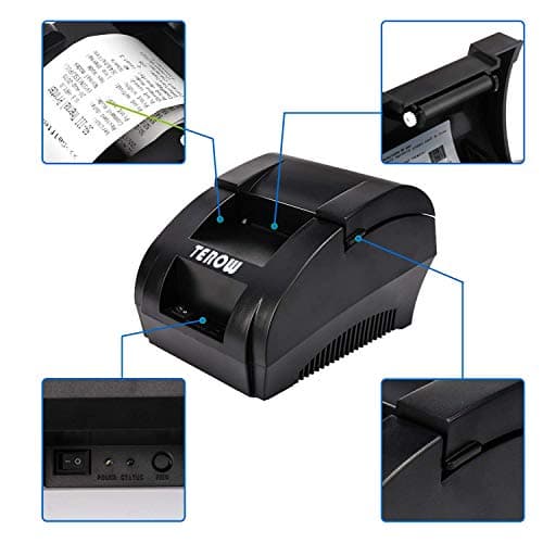 TEROW Thermal Receipt Printer, 58mm Max-Width Small USB Direct Printer with High-Speed Printing and USB Interface Support to ESC/POS/Window and Linux System Portable Printer for Cash Register 5