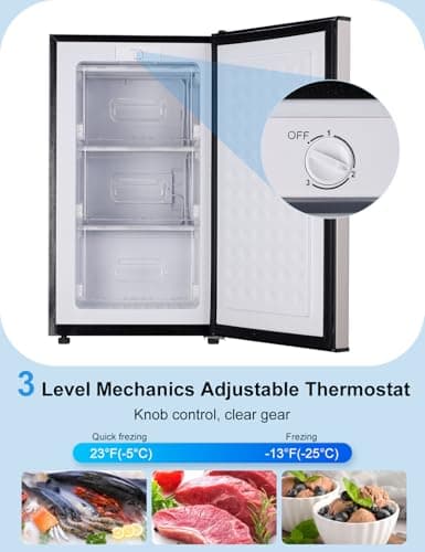 Upright Freezer, 3.2 Cu Ft Mini Small Freezer for 1-2 People, Portable Compact Freezer with 3 Plastic Baffles, 4D Cooling & 40dB Ultra-Quiet, Fast Freeze (-13°F) - Silver 7