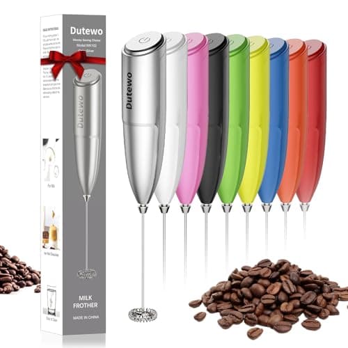 Hand Mixer Milk Frother for Coffee - Dutewo Frother Handheld Foam Maker for Lattes, Electric whisk Drink Mixer Mini Foamer for Cappuccino, Frappe, Matcha, Hot Chocolate Sliver