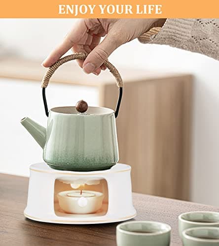 Teapot Warmer Ceramic Teapot Warmer with Spoon for Heating Tea, Coffee and Milk Tea Warmer for Teapot (Not Include Candle) 5