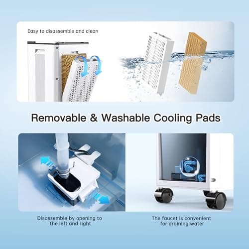 Feculs Portable Air Conditioners No Windows Needed, 3-IN-1 Swamp Cooler, Evaporative Air Cooler, 4 Modes & 3 Speeds, 2-Gal Water Tank for Long Cooling, Max 20 FT/S Remote Control, 12 Hours Timer 5