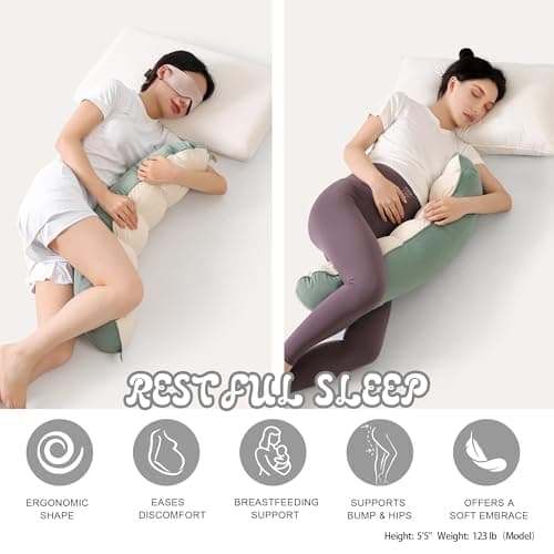 Ailuteie Peallow(Pat. Pend) – Long Round Body Pillow for Adults, Bolster Pillow for Sleeping, Soft and Supportive Pillow for Sleeping & Lumbar Support (Green-White, 29.5") 5