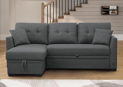 L Shaped Sectional Sleeper Sofa Couches Pull Out Sofabed with Storage Chaise,Removable Back Cushions, Reversible Pullout Sofa&Couch for Living Room Apartment