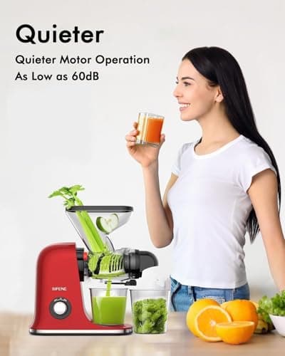 SIFENE Cold Press Juicer Machine, Mini Slow Masticating Juicer with Dual Feed Chute, Compact Electric Juice Extractor for Celery Ginger & Fruit, Easy Clean, Red 5