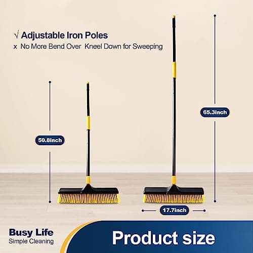 Yocada 18 Inch Push Broom Heavy-Duty Outdoor Commercial Broom Brush Stiff Bristles for Cleaning Patio Garage Deck Concrete Wood Stone Tile Floor 65.3 inch Long 8