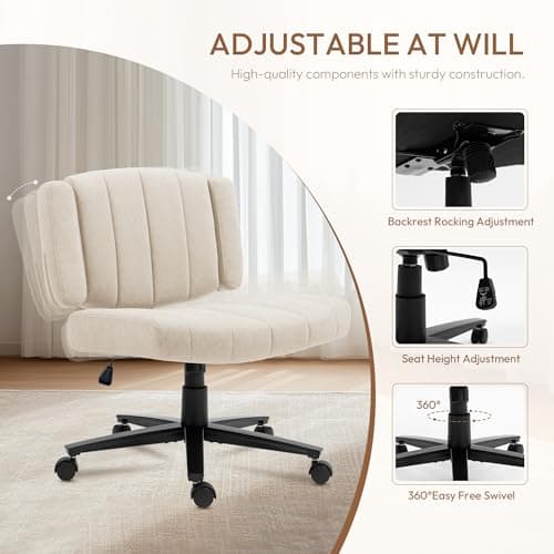 Vigosit Criss Cross Wheeled Chair - Adaptable Comfort for Every Need, High-Backed, with Adjustable Wide Armrests, Anti-Skid Fabric Upholstery, and a Sleek Modern Aesthetic for Home Office Use 6