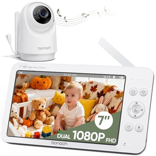 bonoch MegaView Baby Monitor with Camera and Audio, 7" 720P HD Video Baby Monitor No WiFi, 6000mAh Battery, VOX Mode, Auto Night Vision, Hack Proof, Remote PTZ, 8 Lullabies Baby Camera Monitor