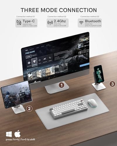 Womier SK65 Wireless Mechanical Gaming Keyboard with Knob, 60 Percent Aluminium Keyboard for PC, Bluetooth 5.0/2.4GHz/USB-C Wired, Hot Swappable Custom Lineaner Switch, RGB Backlit (Silver V2) 5