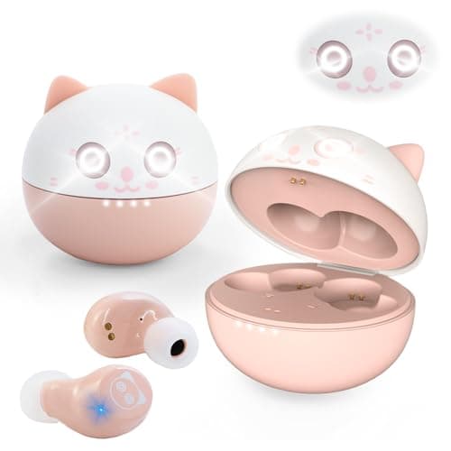 Bluetooth headphones, Bluetooth 5.3 Headphones HiFi Stereo, True Wireless Earbuds, LED Digital Display Wireless Earpods, Ear Buds with Microphone, IPX5 Waterproof Earbuds for School/Sport(Pink Cat)