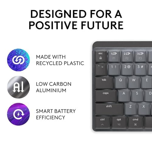 Logitech MX Mechanical Mini for Mac Wireless Illuminated Keyboard, Low-Profile Performance Switches, Tactile Quiet Keys, Backlit, Bluetooth, USB-C, Apple, iPad - Space Grey 6