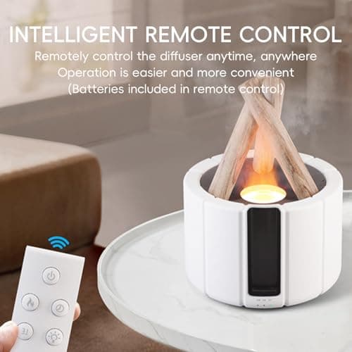 YALEDI Campfire Flame Fire Diffuser, Bonfire Aromatherapy Essential Oil Diffuser, 250ml Wood Cool Mist Humidifier for Home,Bedroom,Office, Remote Control, Auto Shut-Off, Night Light, Gift (White) 6