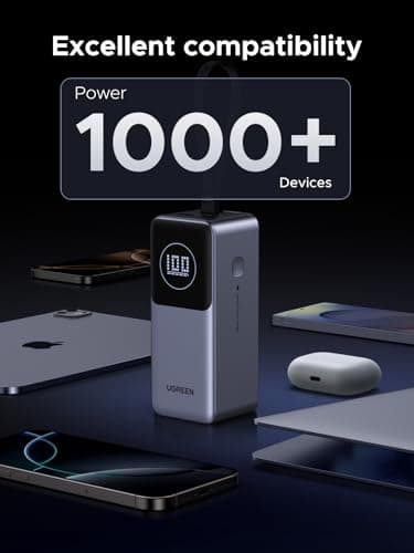 UGREEN Nexode Power Bank 20000mAh 130W with Built-in USB C Cable Laptop Travel Portable Charger, 80W Input, Fast Charging for MacBook Pro/Air/iPhone 17/16/iPad Pro/Galaxy S25 Ultra/Dell/HP and More 8