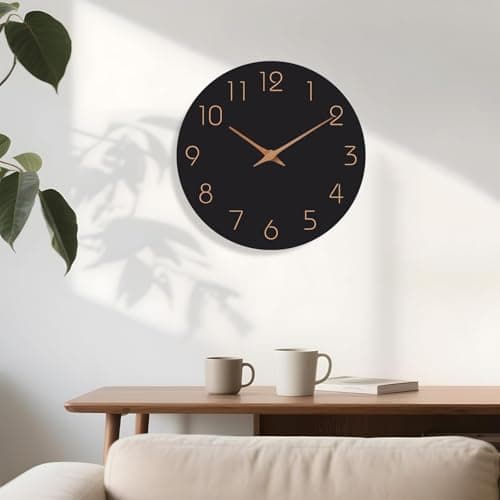 Mosewa Wall Clock 8 Inch Black Battery Operated Silent Non Ticking Simple Minimalist Rose Gold Numbers Decorative for Bedroom Living Room Kitchen Home Bathroom Office 6