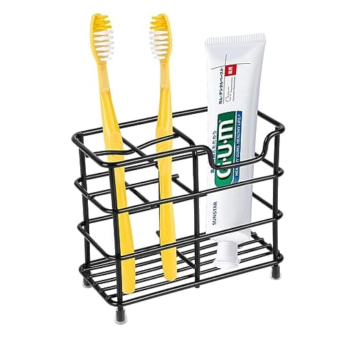 Toothbrush Holder for Bathrooms, Stainless Steel Bathroom Black Toothbrush and Toothpaste Holder 7