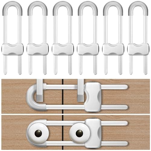 6 Pack Baby Proof Cabinet Locks, Adjustable U-Shaped Child Safety Locks for Cabinets, Drawers, Fridge, Closet | No Drill Baby Proofing Cabinet Latches with Secure Lock Button
