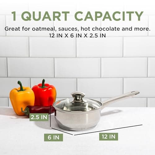 Ecolution Stainless Steel Sauce Pan, Encapsulated Induction Ready Cooking Pot with Glass Lid, Oven Safe, Dishwasher Safe Soup Pot, 1-Quart 5