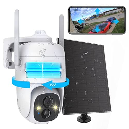 2K PTZ Solar WiFi Security Camera with AI Motion, Color Night Vision, 360 View, Waterproof, Alarm - Rechargeable Battery
