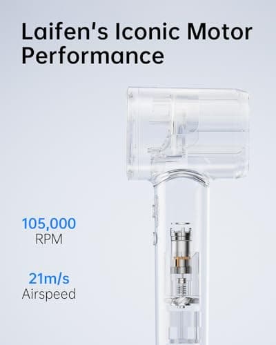 Laifen Hair Dryer SE, 200 Million Negative Ionic Blow Dryer with 105,000 RPM Brushless Motor 1400W Powerful Fast Drying High-Speed Low Noise Hairdryer with Magnetic Attachments 6