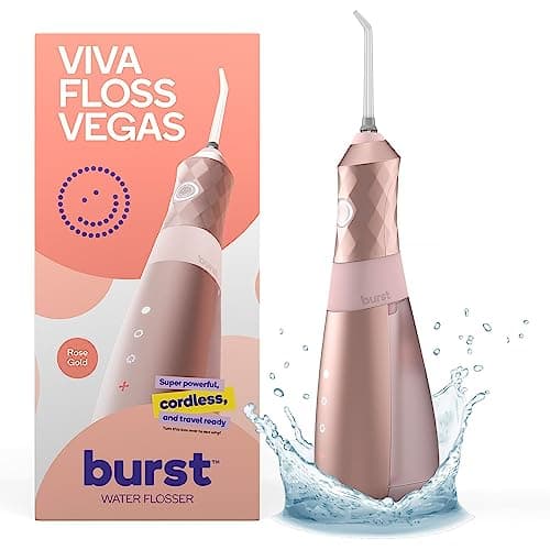 Burst Electric Water Flosser for Teeth Cleaning (3 Modes/Rose Gold) | Cordless | Plaque Removal Between Braces & Dental Work | Portable Floss | Refillable 110mL Tank