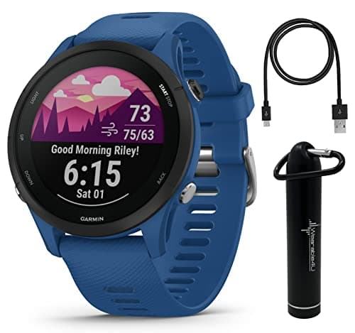 Garmin Forerunner 255 GPS Running Smartwatch, Advanced Insights, Long-Lasting Battery, Tidal Blue with Wearable4U E-Bank Bundle