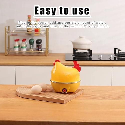Chicken-shaped Egg Boiler - Electric Egg Poacher, Electric Egg Cooker, Rapid Egg Boiler, Multifunctional Egg Steamer | Auto Shut Off Design, 7-Egg Capacity, Adorable Kitchen Gadget (Yellow) 7