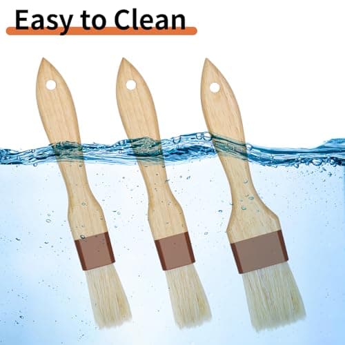 3 Pcs Pastry Brush, Natural Bristle Basting Brush, Cooking Brush, Food Brush, Butter Brush, Baster Brush, BBQ Brushes for Sauce, Kitchen Baking Brushes for Oil, Grilling, Marinade 5