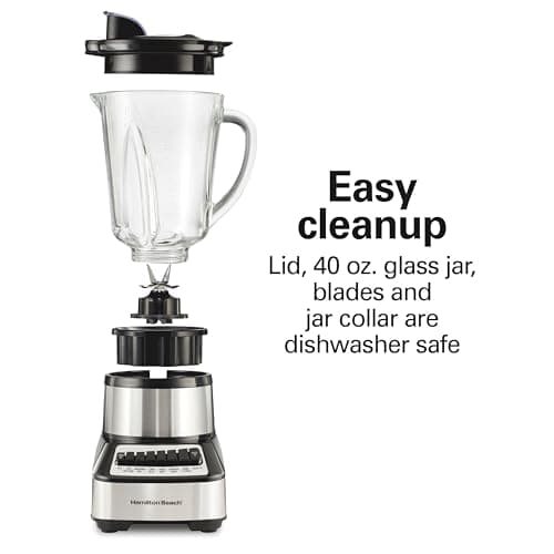 Hamilton Beach Wave Crusher Blender For Smoothies With 40 Oz Glass Jar and 14 Functions, Ice Sabre Blades & 700 Watts for Consistently Smooth Results, Black + Stainless Steel (54221) 6