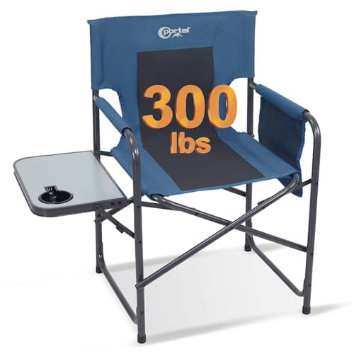 Portal Directors Chair Camping Chairs for Adults with Side Table Folding Lawn Chairs for Adults, Directors Chairs Foldable for Outdoor Chairs for Beach, Travel, Heavy Duty Supports 300LBS, Blue/Grey
