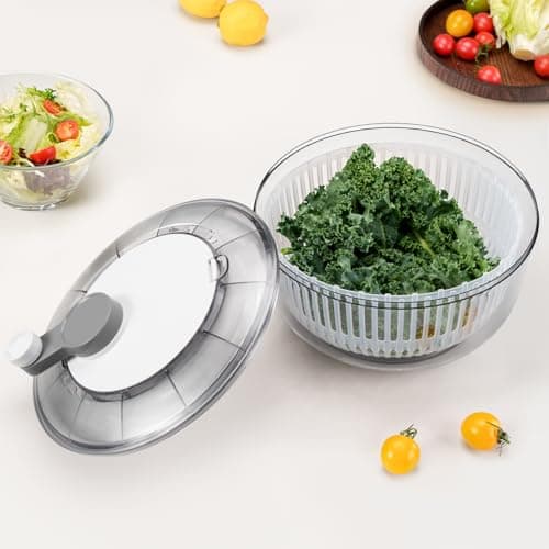 KEOUKE Manual Salad Spinner - Hand-Crank Vegetable & Lettuce Dryer for Washing, Spinning, and Draining Greens, Fruits, and Vegetables - Food-Grade Material, Easy-Clean Detachable Parts 4.2Qt. 6