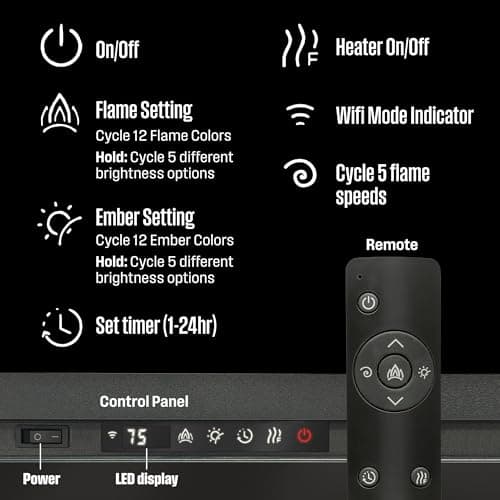 Westinghouse 50 Inch Electric Fireplace Heater, Compatible with Alexa & Google Home, Wall Mount or in-Wall Recessed Fireplace Insert, 24 Hour Timer, Color Changing Flames, 750W/1500W Indoor Heater 9