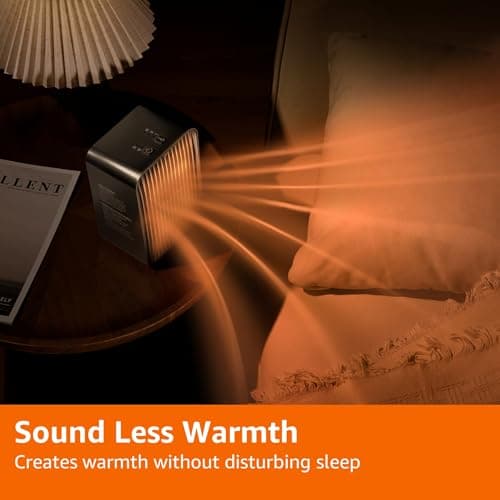 Amazon Basics Portable Ceramic Space Heater, Small Electric Heater for Indoor Use With 3 Heat Settings, Temperature Control, Lightweight (1.7 LBS), 520 w, Black, 5.1"L x 3.5"W x 7"H 6
