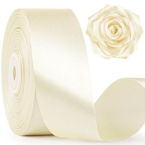 Mauproy 1-1/2 Inch Wide Ivory Satin Ribbon, 50 Yards Solid Polyester Fabric Ribbon for Roses Making, Mother's Day, Gift Wrapping, Flower Bouquets, Wedding Decorations, Handmade Crafts